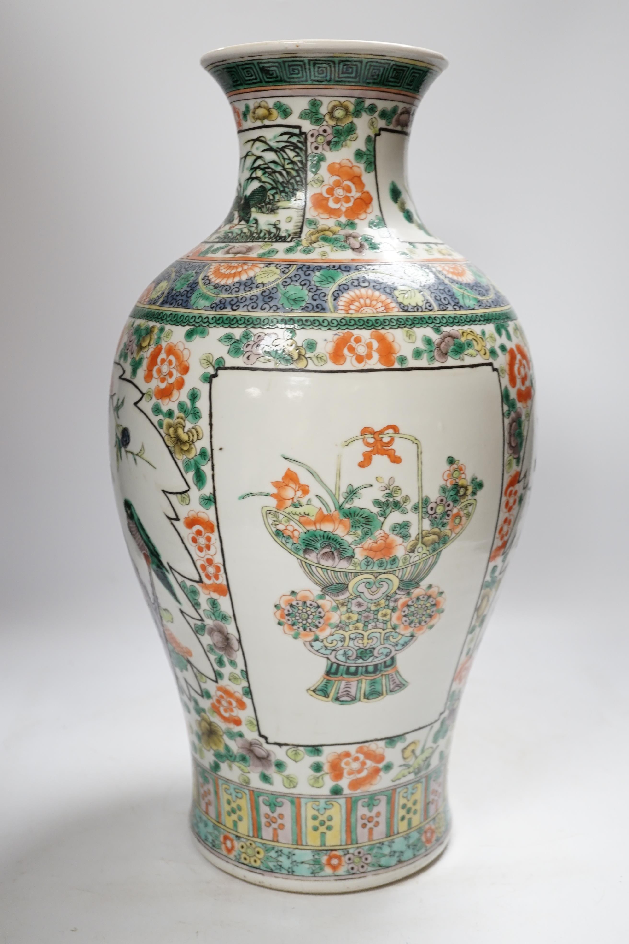 A Chinese famille verte baluster vase, Guangxu period, 45cm